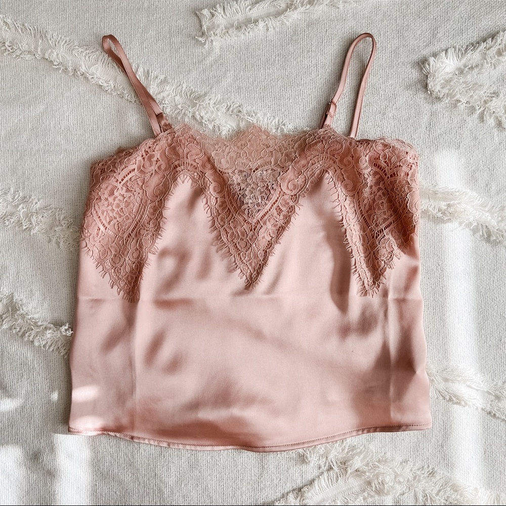 Pale pink satin and lace camisole cami tank top